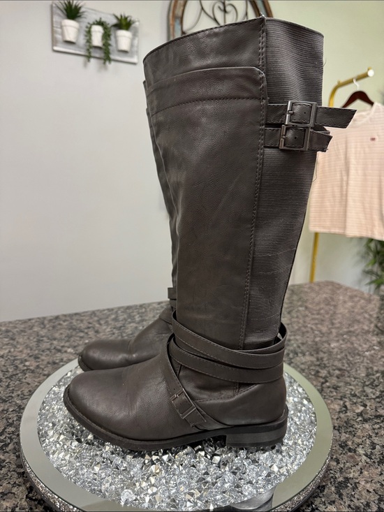 torrid Shoes - torrid tall gray straps and Buckle Riding Boots 8W
